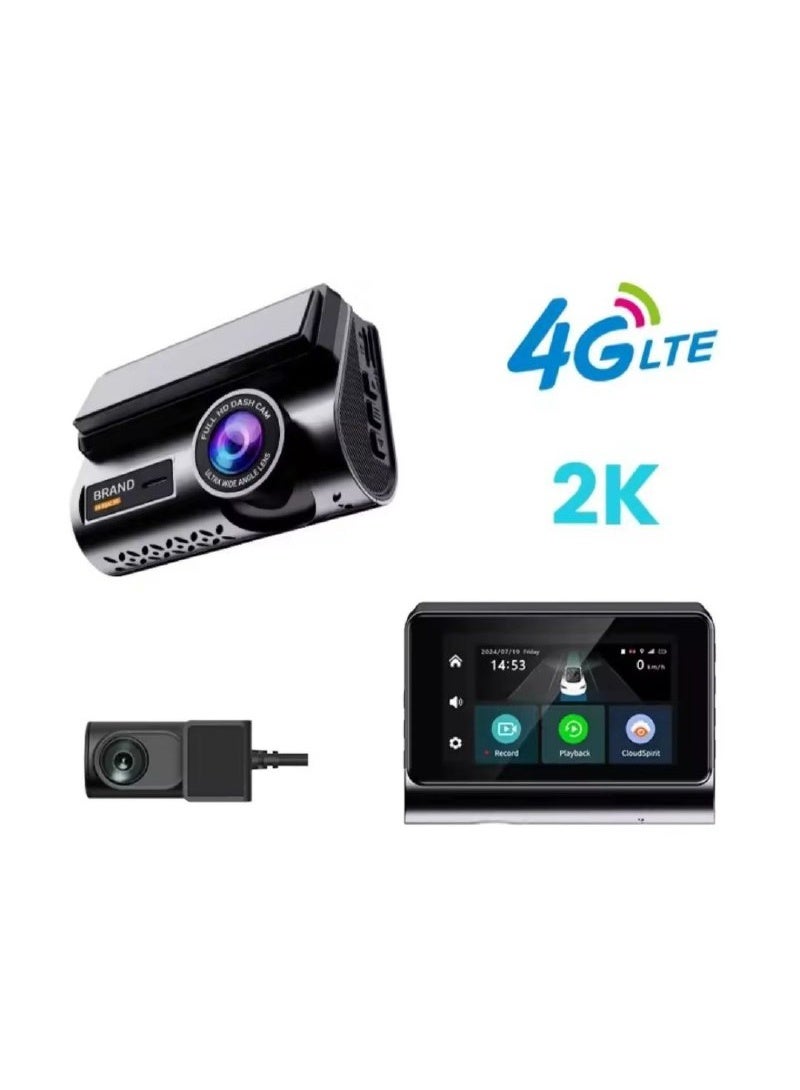 كاميرا داش كام 4g للاتصال عن بعد عبر الانترنت و واي فاي بدقة 2k عدسة مزدوجة و نظام مراقبة 24ساعة وتتبع عبر نظام ( GPS )  كاميرا سيارة للمراقبة والتتبع والحماية 24ساعة - Image 1